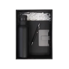 Набор «Успех»: ежедневник недатированный, ручка шариковая, термобутылка, черный фото