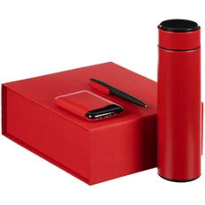 Набор VitalTrio: смарт-бутылка, внешний аккумулятор 5000 mAh, ручка шариковая, красный фото