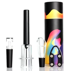 Набор винный Winetube: нож для удаления фольги, пневмоштопор, аэратор, вакуумная пробка, черный фото