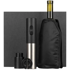 Набор винный Winetura: электрический штопор, нож, охлаждающий рукав, винная пробка, черный фото