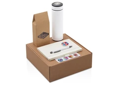 Набор Warmpage: термос, блокнот, ручка, чай, бежевый / белый фото