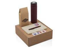 Набор Warmpage: термос, блокнот, ручка, чай, бежевый / бордовый фото