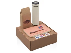 Набор Warmpage: термос, блокнот, ручка, чай, бежевый / розовый фото