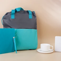 Набор Welcome: сумка, внешний аккумулятор 10000 mAh, ежедневник, ручка, чайная пара, бирюзовый / белый фото