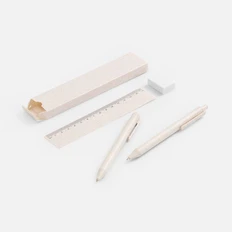 Набор Wheat Hit: шариковая ручка, механический карандаш, ластик и линейка, белый фото