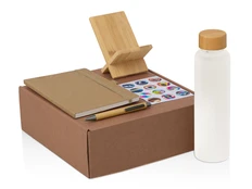 Набор Wooden: бутылка, блокнот, ручка, подставка для телефона, бежевый / белый фото