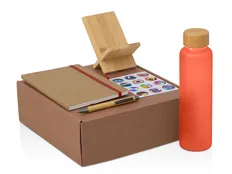 Набор Wooden: бутылка, блокнот, ручка, подставка для телефона, бежевый / красный фото