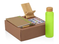 Набор Wooden: бутылка, блокнот, ручка, подставка для телефона, бежевый / салатовый фото