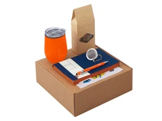 Набор Writea: ежедневник, ручка, термокружка, оранжевый / ярко-синий фото