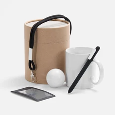 Набор Zenwork: кружка, шнурок для бейджа, чехол для пропуска, антистресс, ручка шариковая, белый / черный фото