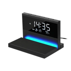Часы настольные Portobello Glory с подсветкой и беспроводной зарядкой 15W, черные фото