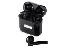 Наушники беспроводные TWS c подсветкой лого Evolt Twinkles, черные фото