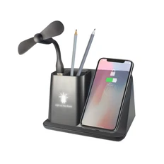 Органайзер настольный с беспроводной зарядкой и вентилятором Mercury, черный фото