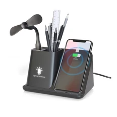 Органайзер настольный с беспроводным зарядным устройством, вентилятором и лампой Black Star, черный фото