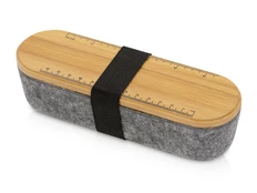 Пенал с линейкой и подставкой для телефона из бамбука Haruki, бежевый / серый фото