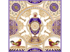 Платок «Пасхальное яйцо-часы Петушок», фиолетовый / золотой фото