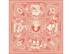 Платок Русские в моде «Русская резьба по кости», белый / красный фото