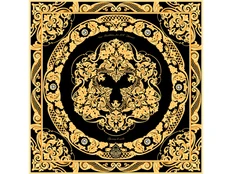 Платок Русские в моде «Златоустовская гравюра», черный / золотой фото