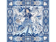 Платок шелковый «Царевна-Лебедь», синий / белый фото