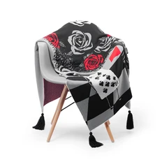 Плед акриловый Knit Drop  «В стране чудес» с кистями в подарочной коробке, серый / черный / красный фото