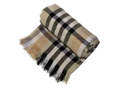 Плед хлопковый с бахромой Liner, бежевый / черный фото