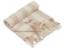 Плед из хлопка с бахромой Reglet, бежевый фото