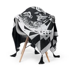 Плед полушерстяной Knit Drop  «В стране чудес» с кистями в подарочной коробке, белый / черный фото