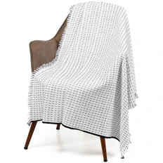 Плед Teplo Fringy, белый / черный фото