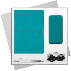 Набор подарочный In Velour: ежедневник недатированный, ручка шариковая, внешний аккумулятор 10000 mAh, бирюзовый фото