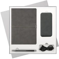 Набор подарочный In Velour: ежедневник недатированный, ручка шариковая, внешний аккумулятор 10000 mAh, серый фото