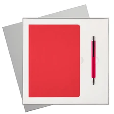 Подарочный набор Latte: ежедневник недатированный, ручка, soft touch, красный / серый фото