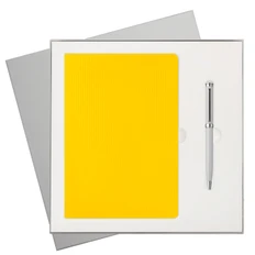 Подарочный набор Rain: ежедневник недатированный, ручка, желтый / серый фото