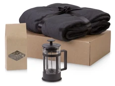 Набор подарочный Tea Time: плед флисовый, френч-пресс, чай травяной «Вечерний», черный фото