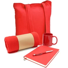 Набор подарочный «Тепло и вдохновение»: шопер, плед, блокнот, ручка шариковая, кружка, красный фото