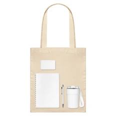 Подарочный набор Welcome Pack: термокружка, ежедневник недатированный, ручка шариковая, зарядное устройство, шопер, белый / бежевый фото