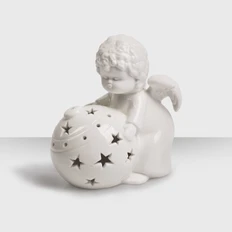 Подсвечник Ангел с елочным шаром, белый фото