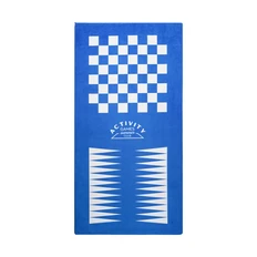 Полотенце пляжное Summer Club с полем для игры в шахматы и нарды в чехле, белое / синее фото
