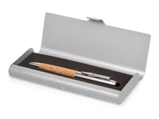 Ручка шариковая металлическая в футляре Cask, серебристая / бежевая фото