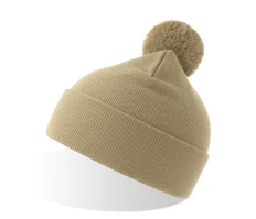 Шапка вязаная двойная c помпоном Atlantis Wind-S, бежевая фото