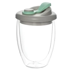 Стакан стеклянный с двойными стенками и крышкой Lotos, бирюзовый фото