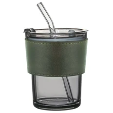 Стакан стеклянный с трубочкой и капхолдером Karamel, зеленый фото