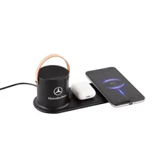 Станция зарядная беспроводная Blacksmith с bluetooth колонкой и подсветкой логотипа, черная фото