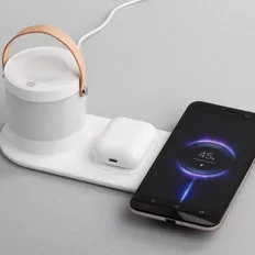Станция зарядная беспроводная Smart Home с bluetooth колонкой-лампой, белая фото