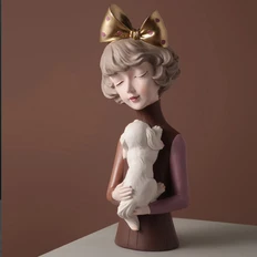 Статуэтка «Девушка со щенком», коричневая фото