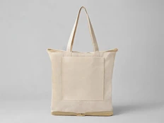 Сумка складная из хлопка и джута с карманом Jute, бежевая фото