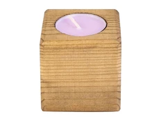 Свеча в деревянном подсвечнике «Лаванда», коричневая / розовая фото