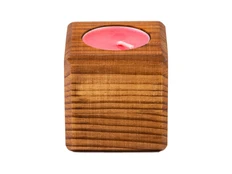 Свеча в деревянном подсвечнике «Вишня», коричневая / красная фото