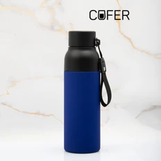 Термобутылка Cofer Button Black, синяя / черная фото
