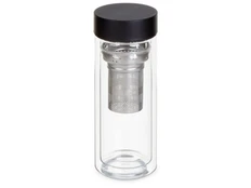 Термобутылка стеклянная Glassir, 500 мл, прозрачная / черная фото