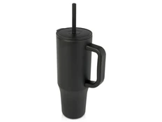Термокружка герметичная с силиконовой трубочкой Brady, переработанная сталь, 900 мл, черная фото